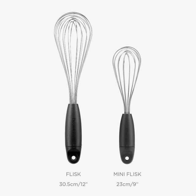 Two whisks, one labeled &