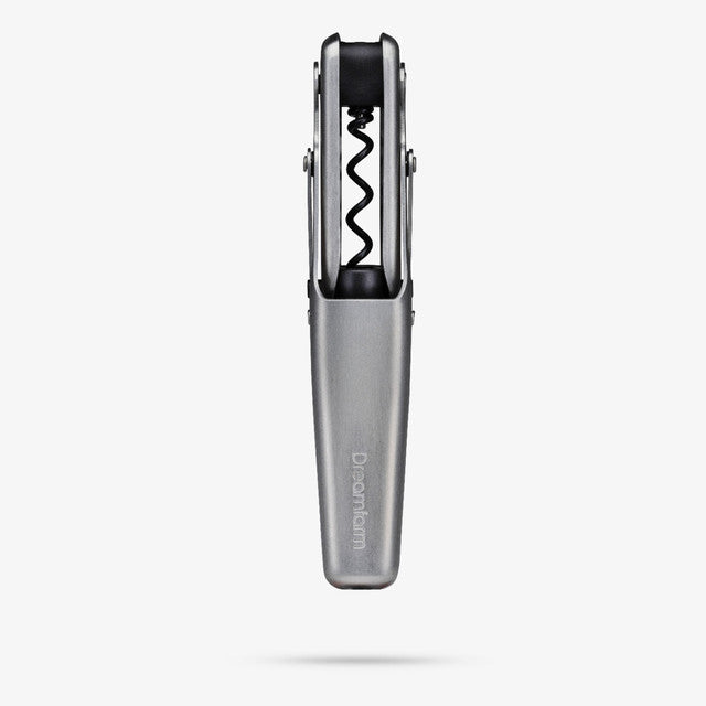 Silver corkscrew on a white background