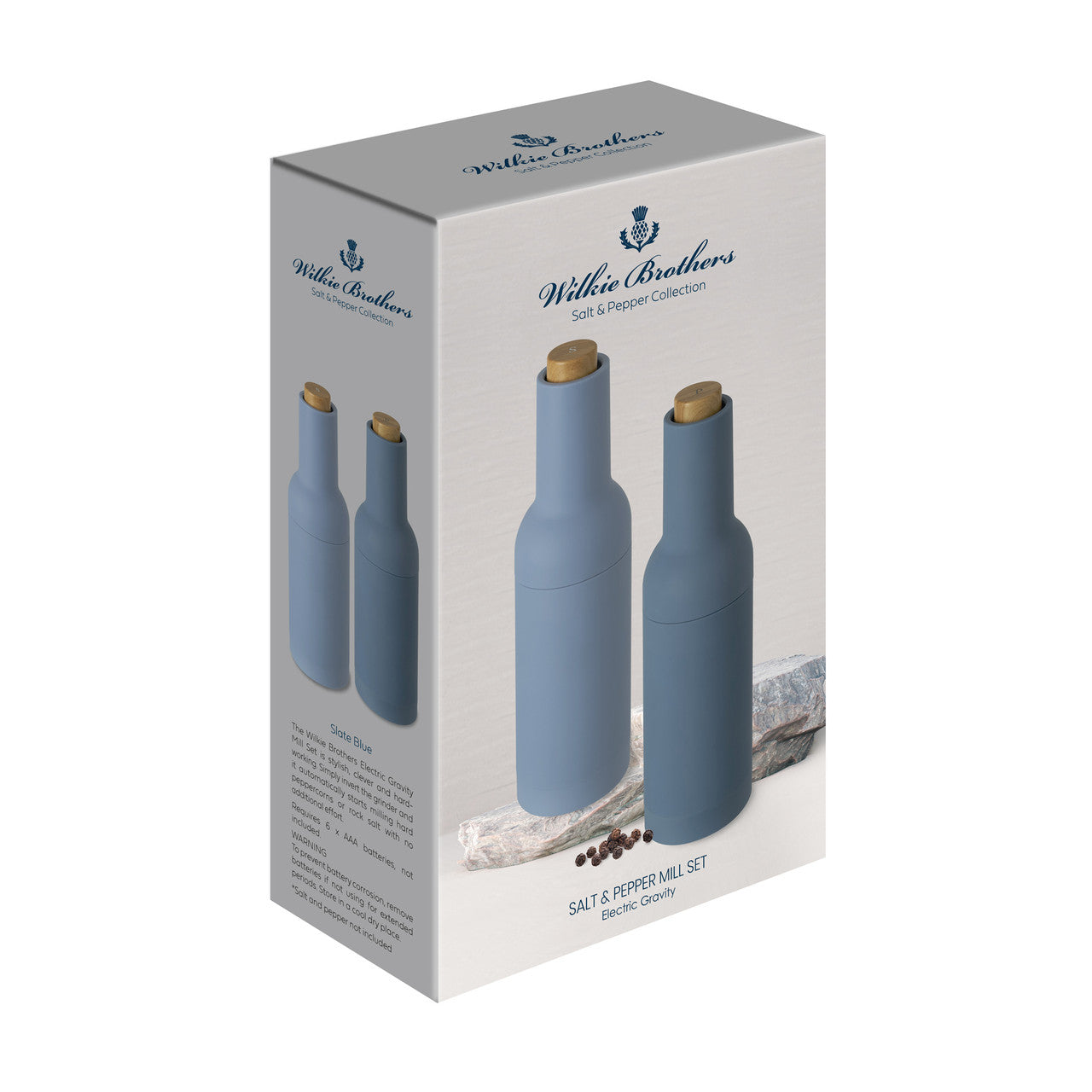 Willkie Brothers salt and pepper mill set packaging on a white background