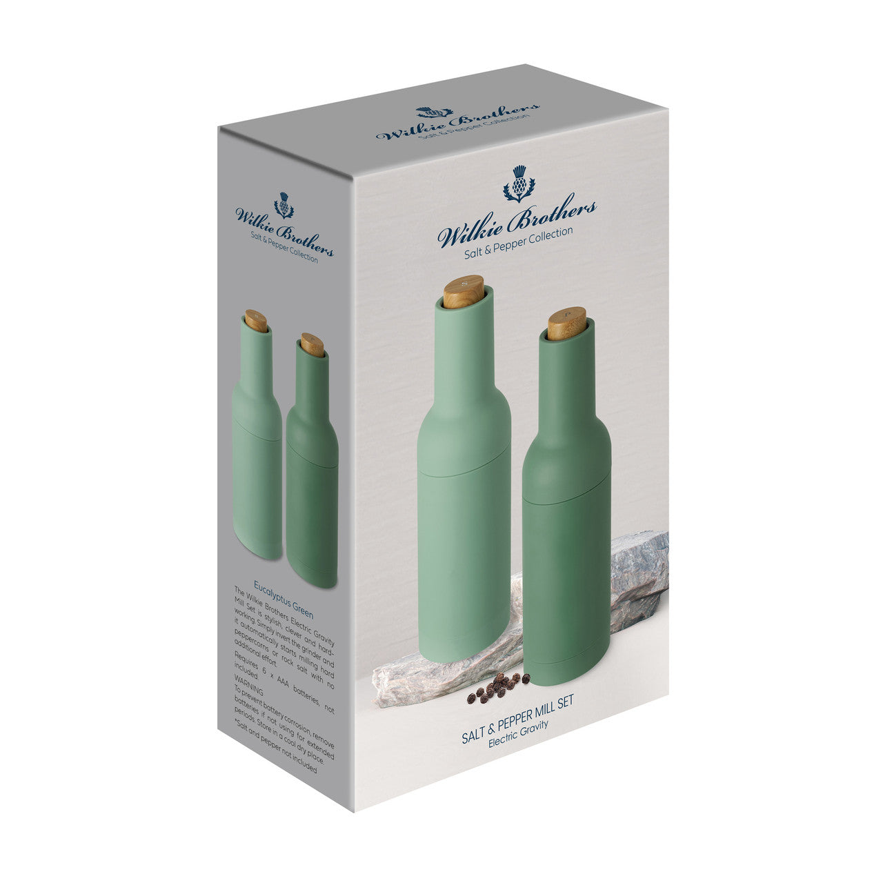 Willie Brothers salt and pepper mill set packaging on a white background
