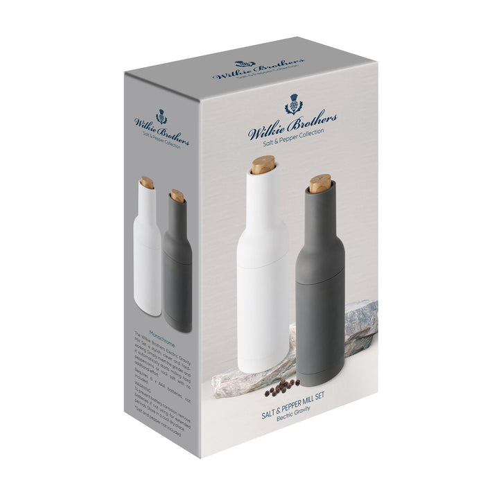 Willie Brothers salt and pepper mill set packaging on a white background
