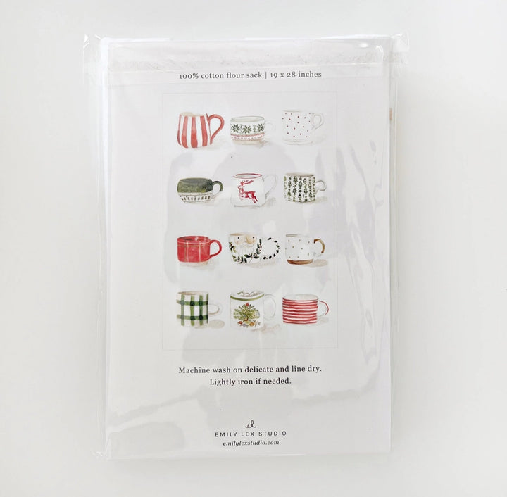 Packaging of a cotton flour sack with cup illustrations on a white background