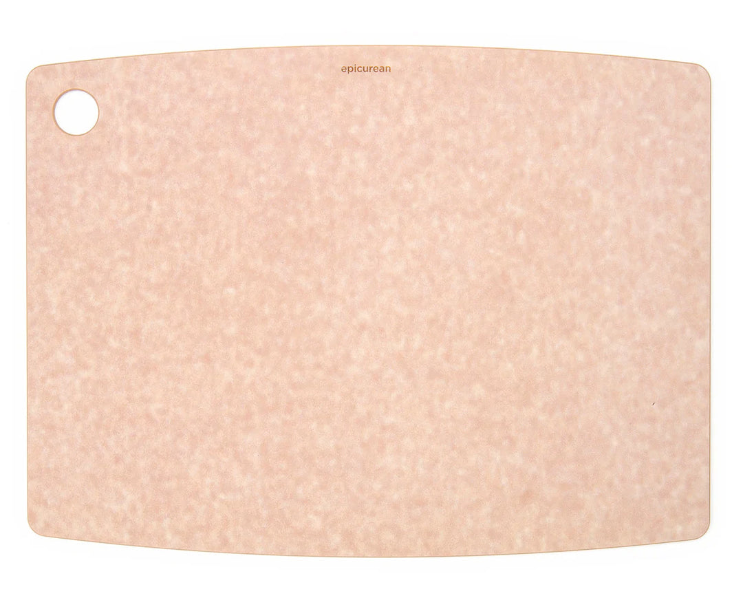 Compressed wood cutting board with a textured surface on a white background
