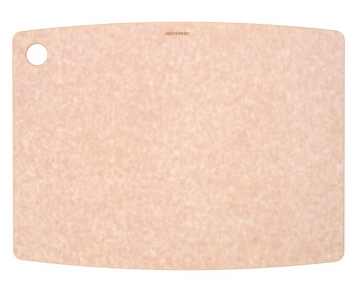 Compressed wood cutting board with a textured surface on a white background