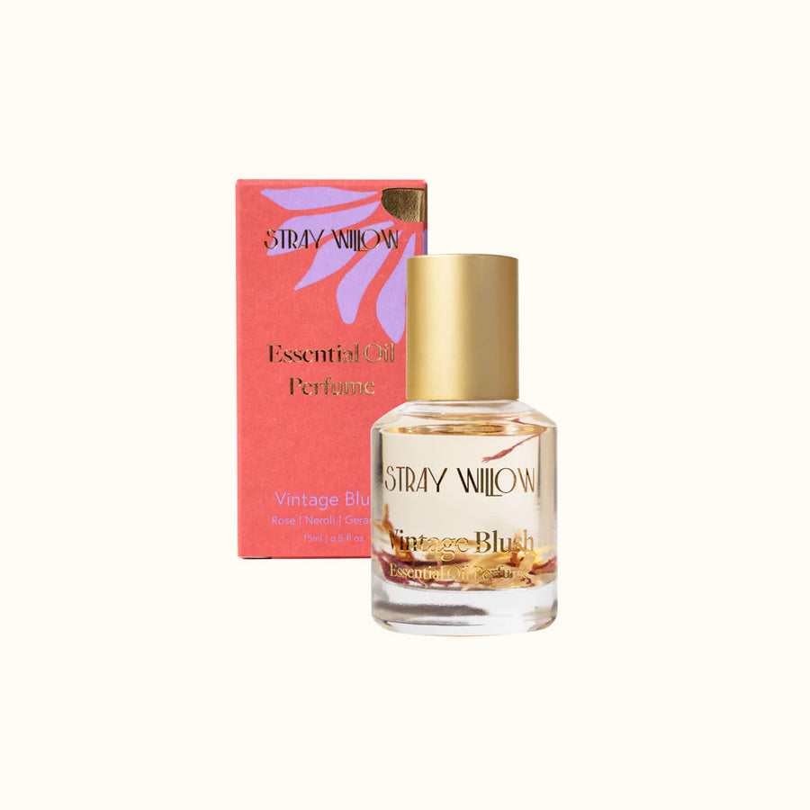 Stray Willow perfume bottle and packaging on a white background