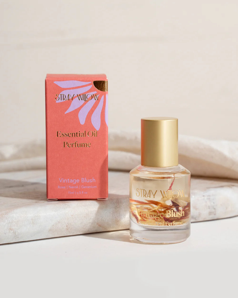 Stray Willow Essential Oil Perfume bottle and packaging on a light background