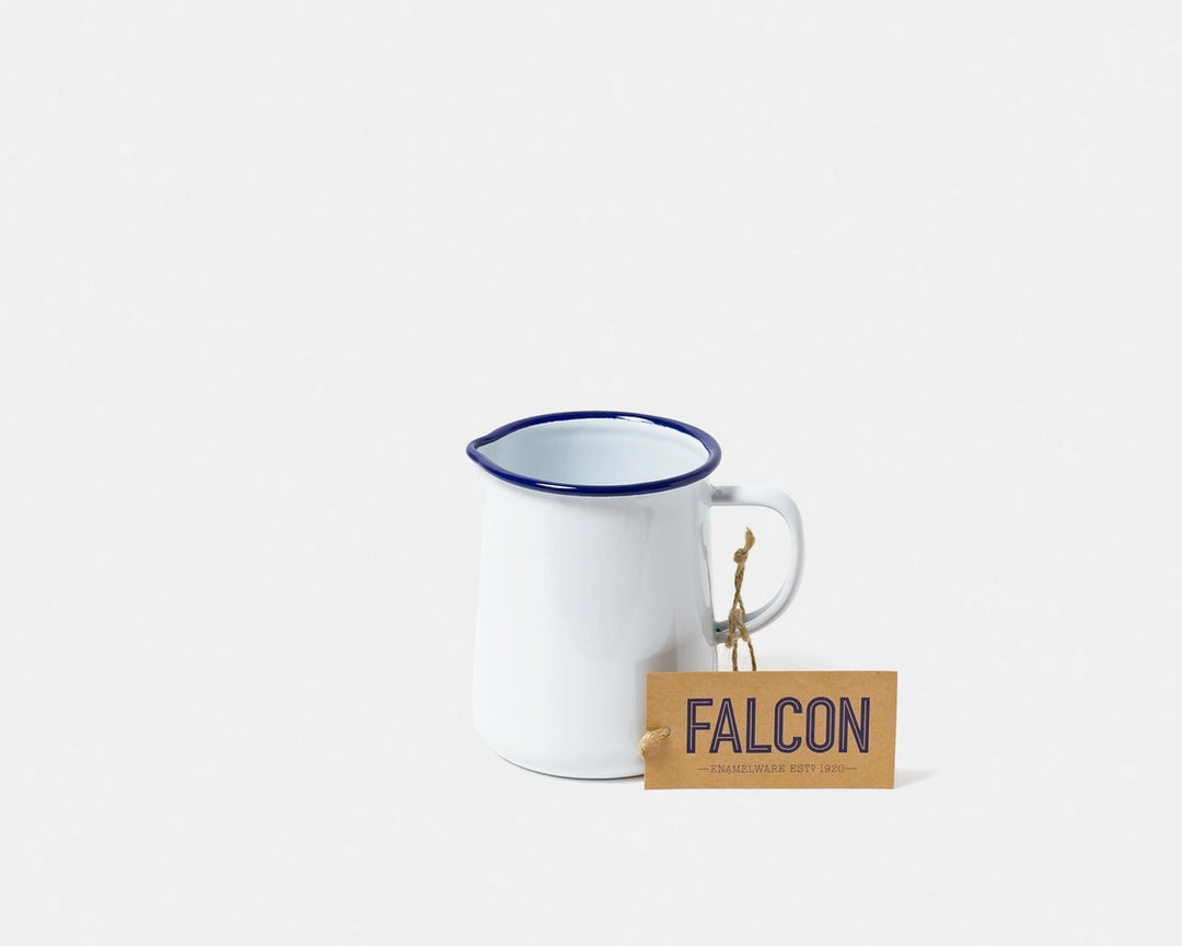 Falcon Small Jug: White with Blue Rim