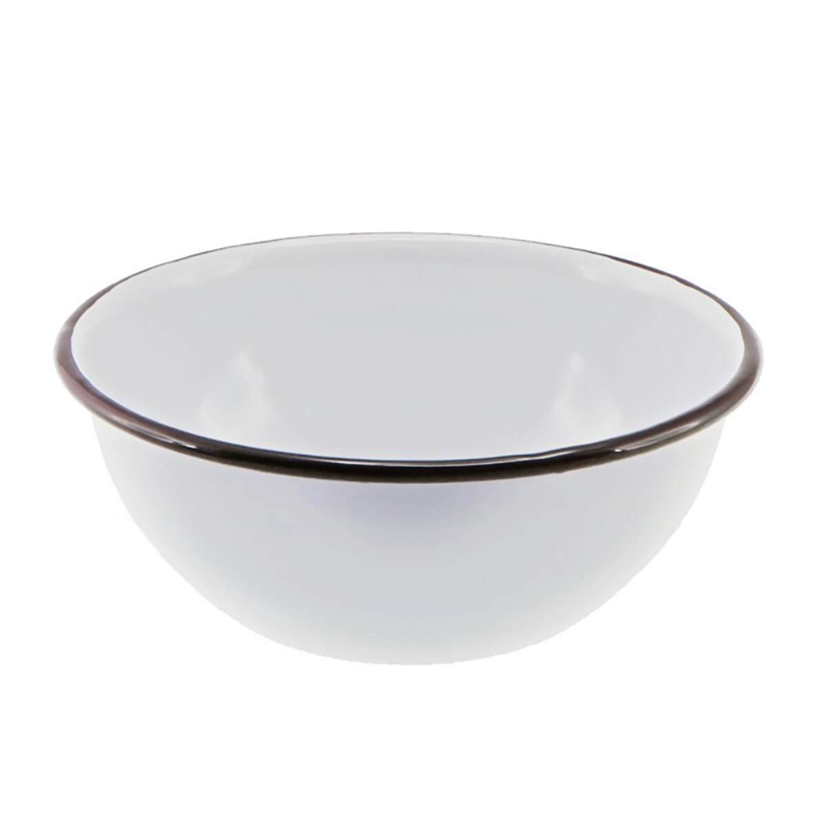 White bowl with a black rim on a white background