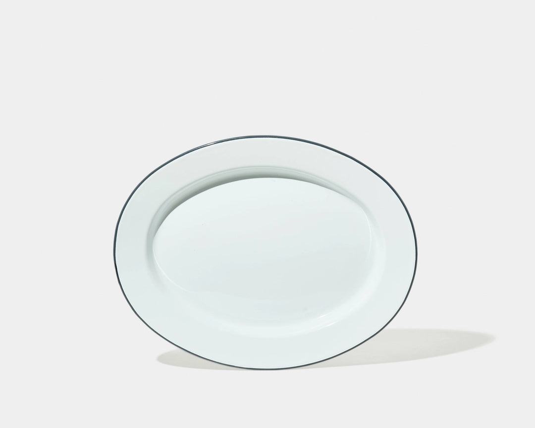 Falcon Oval Plate: White with Grey Rim