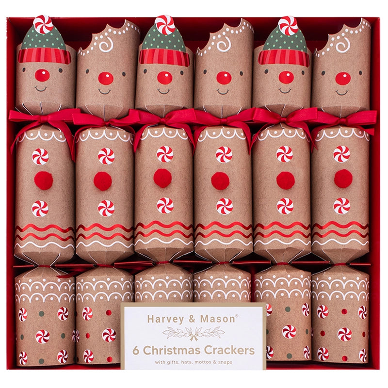 Box of Harvey & Mason Christmas crackers with gingerbread men design.