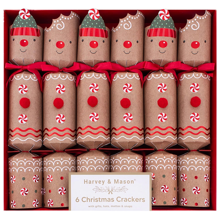 Box of Harvey & Mason Christmas crackers with gingerbread men design.