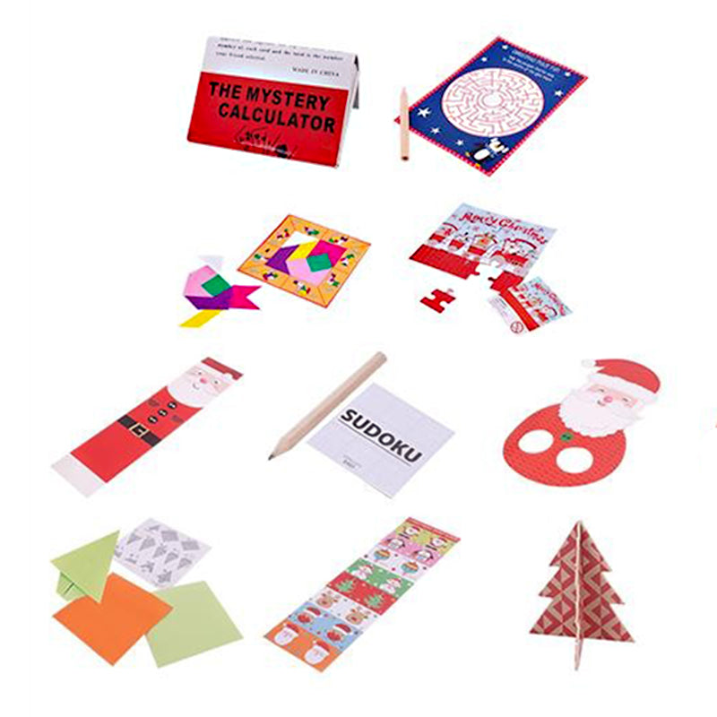 Collection of Christmas-themed educational and entertainment items on a white background