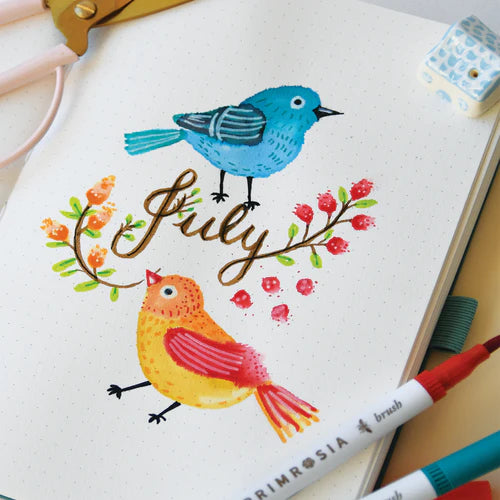 Illustration of two birds on a page with &