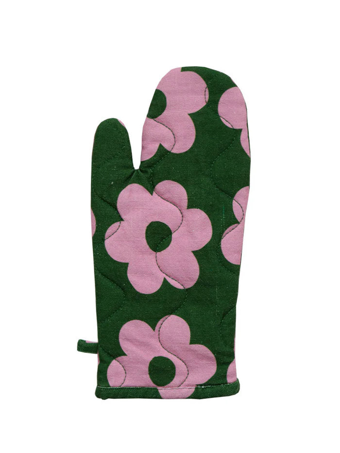 Green and pink flower oven mitt
