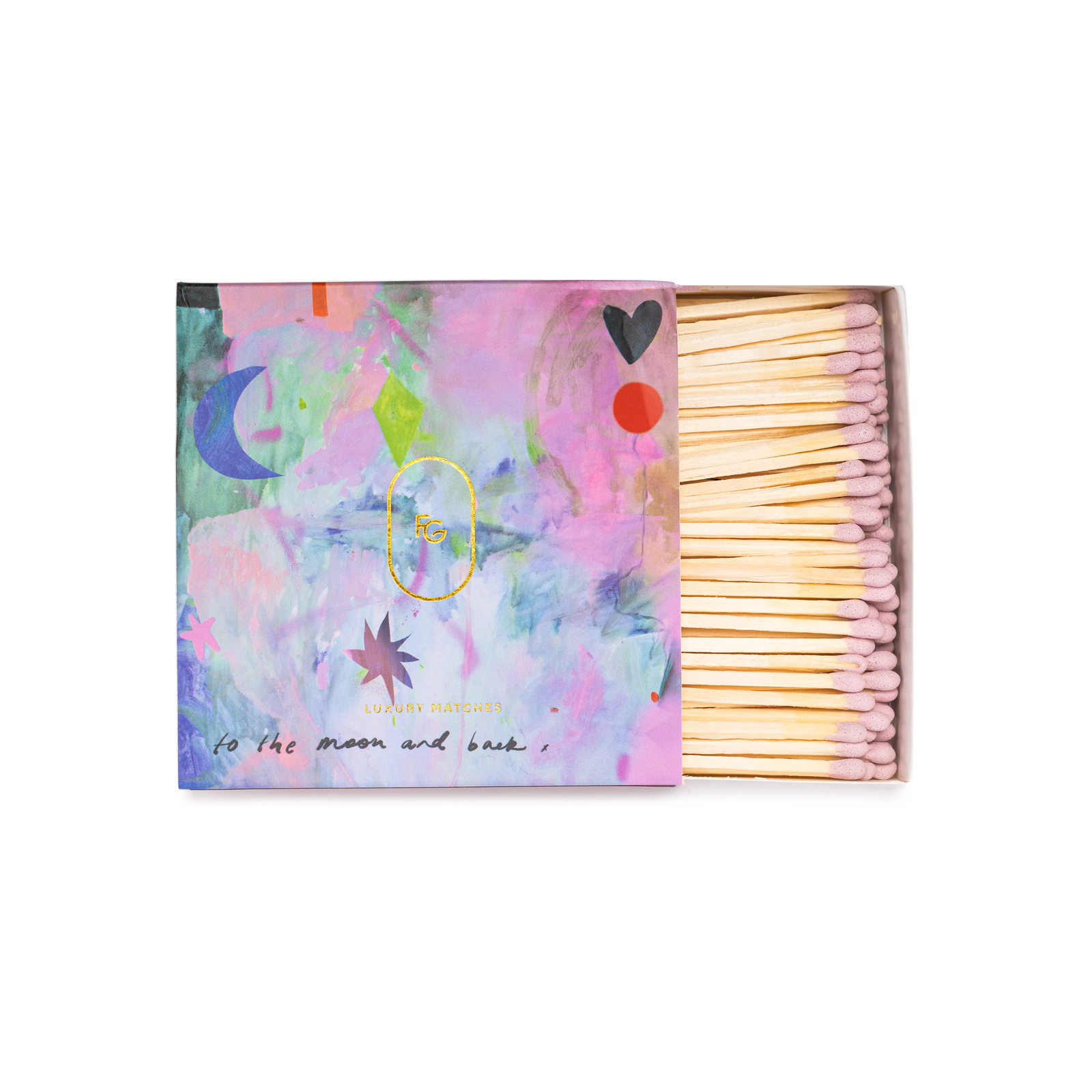 Matches with a colorful, artistic box on a white background