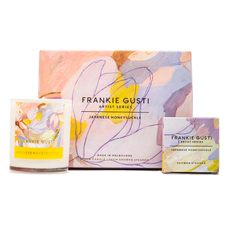 Frankie Gusti Candle + Shower Steamer Duo: Japanese Honeysuckle