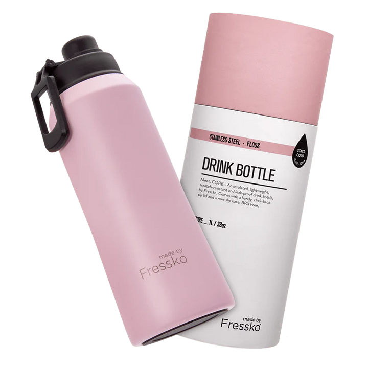 Pink drink bottle with &