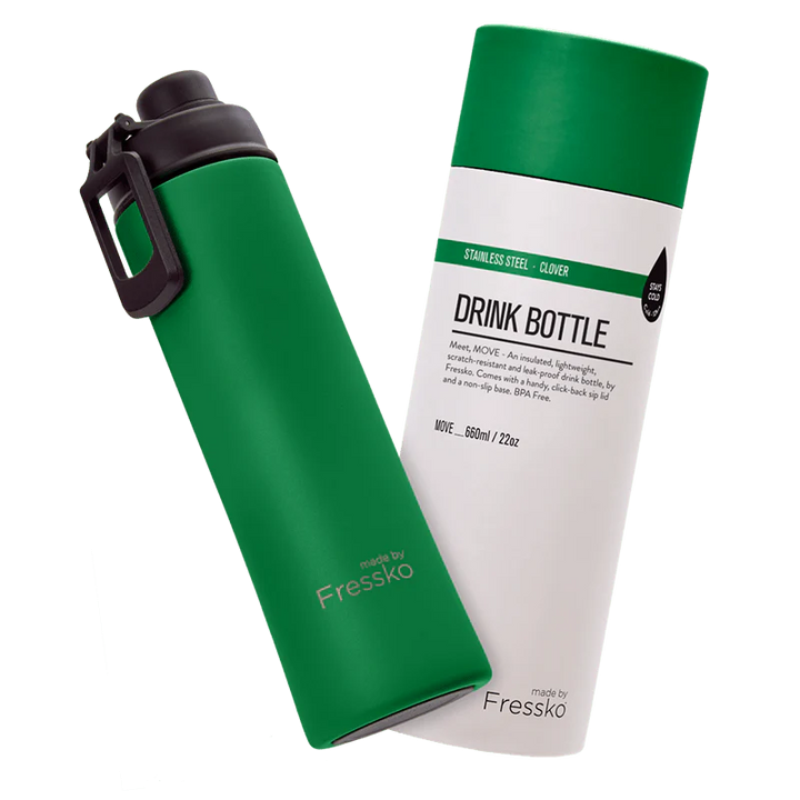 Green and white drink bottles with &