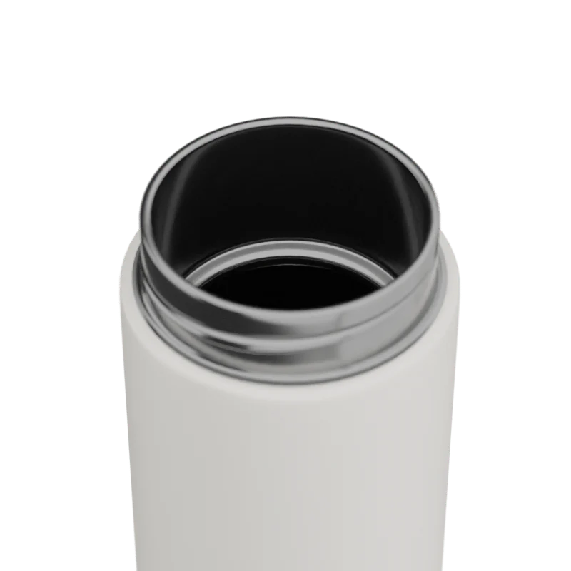 White drink bottle with black interior on a white background