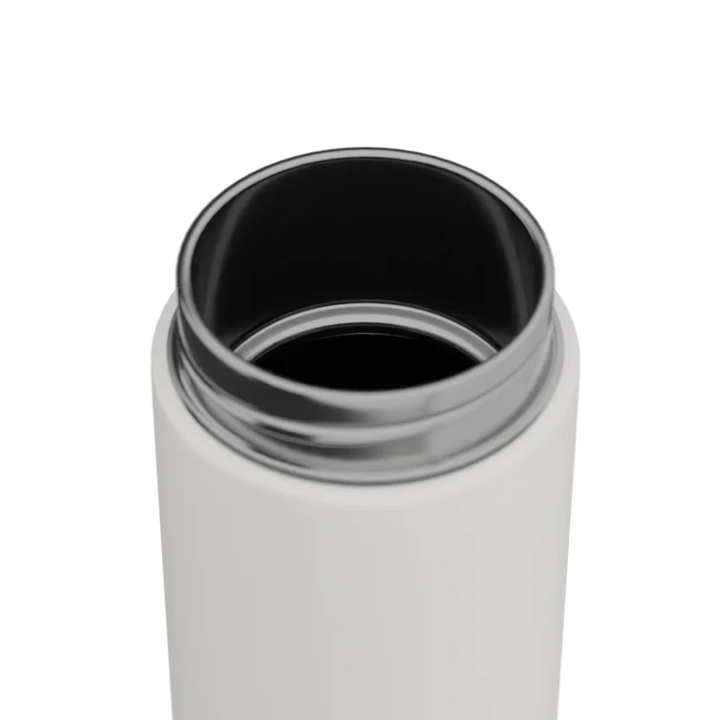 White drink bottle with black interior on a white background