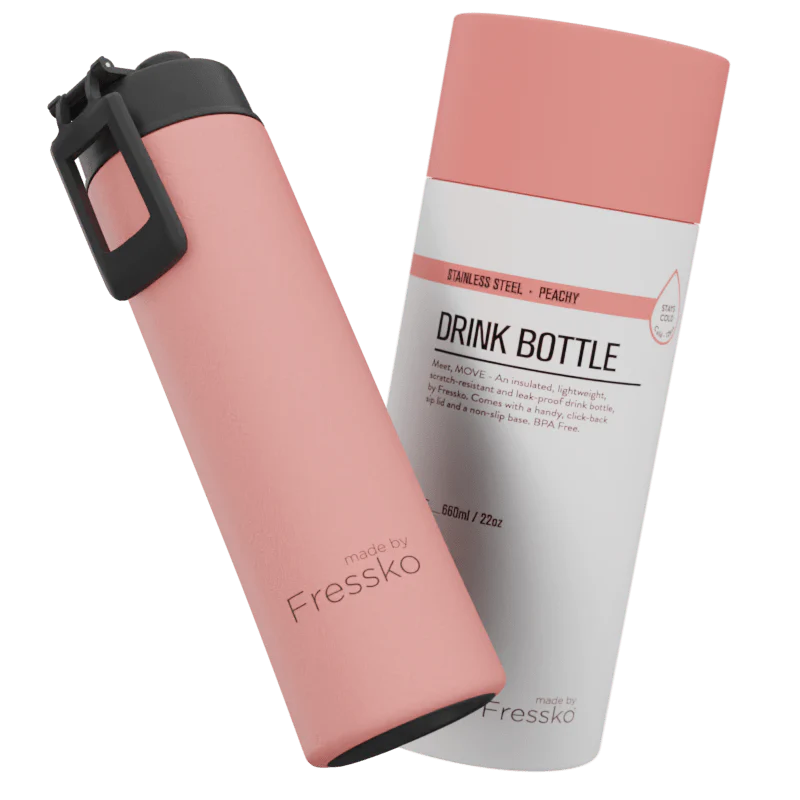 Pink and white drink bottles with &