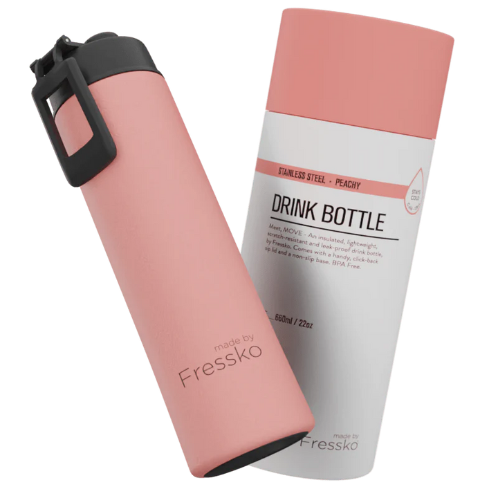 Pink and white drink bottles with &