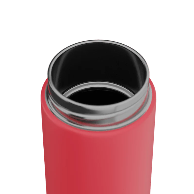 Red thermos with black interior on a white background