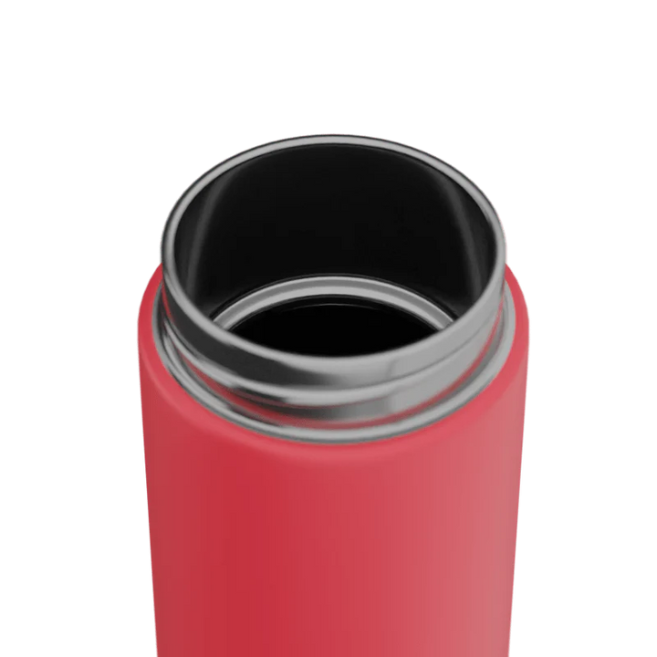 Red thermos with black interior on a white background