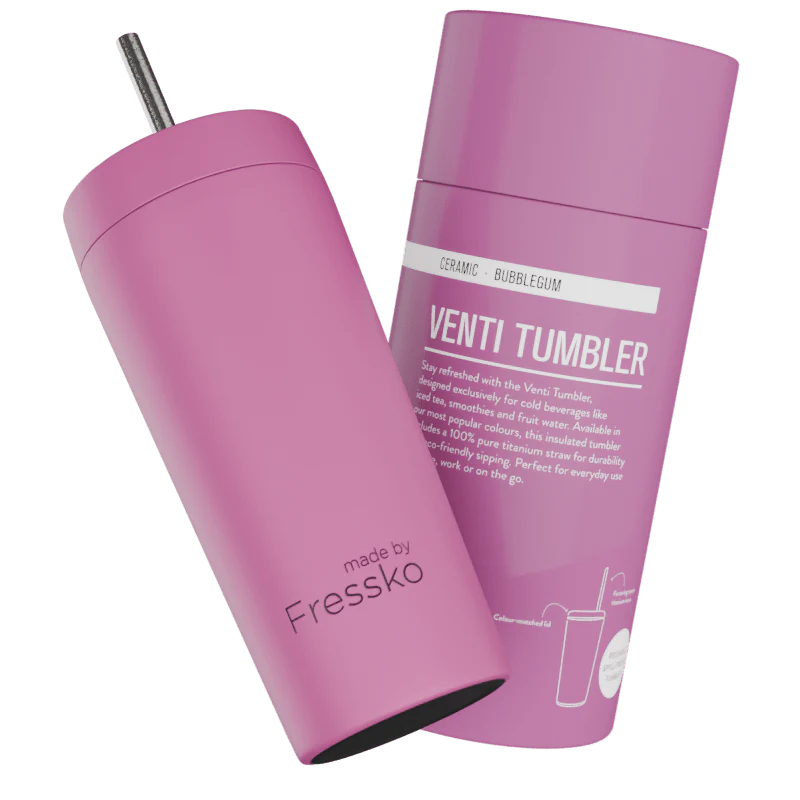 Pink tumbler with straw and &