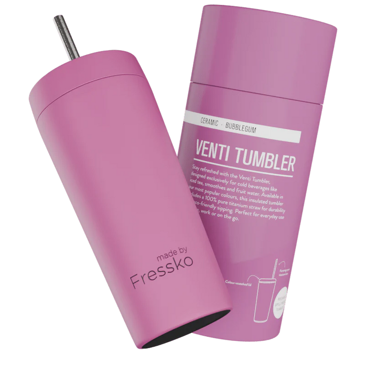 Pink tumbler with straw and &