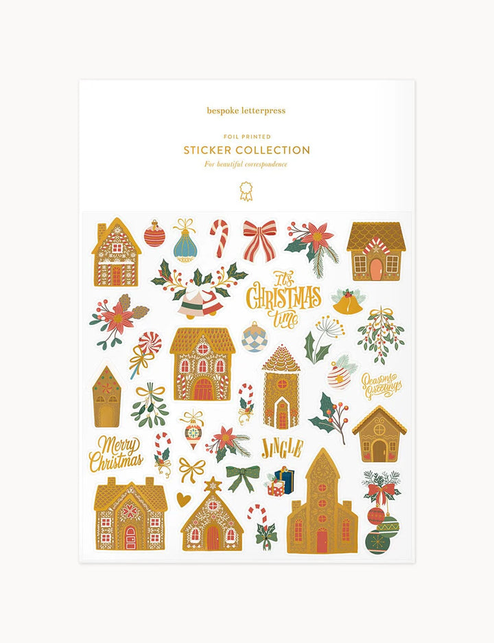 Sticker collection with Christmas-themed designs on a white background