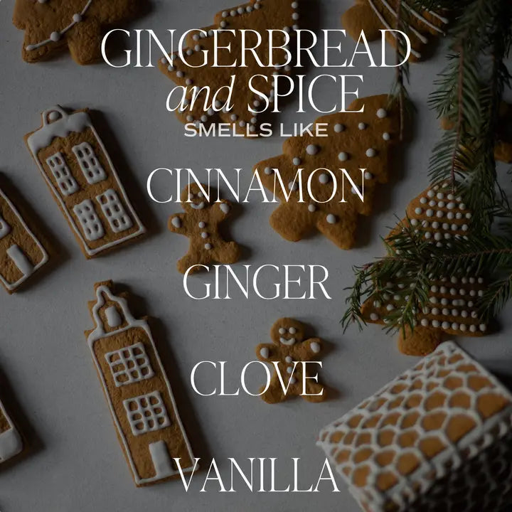 Gingerbread cookies with text overlay on a dark background