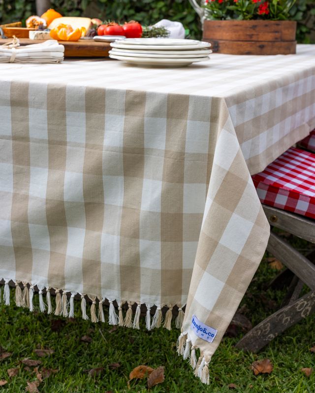 Natural Gingham Tablecloth 3.25m