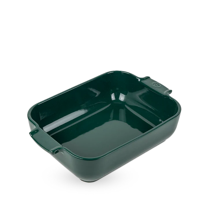 Green rectangular baking dish on a white background