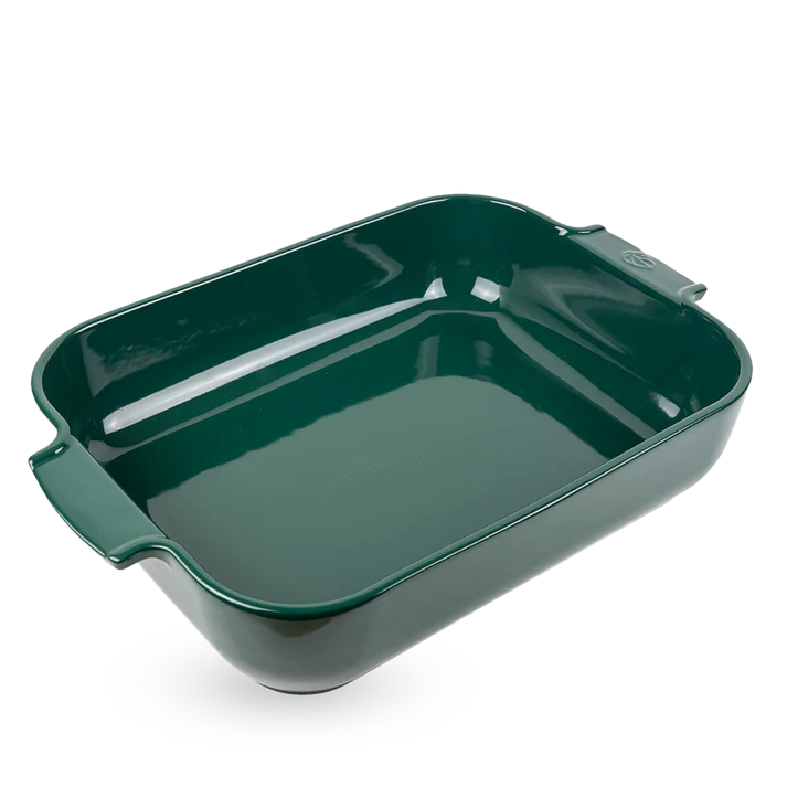 Green rectangular baking dish on a white background