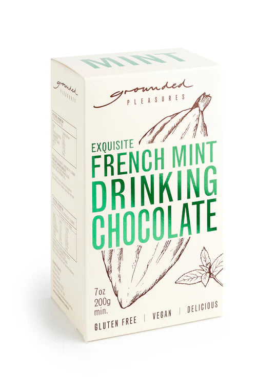 Box of French Mint Drinking Chocolate with branding on a white background