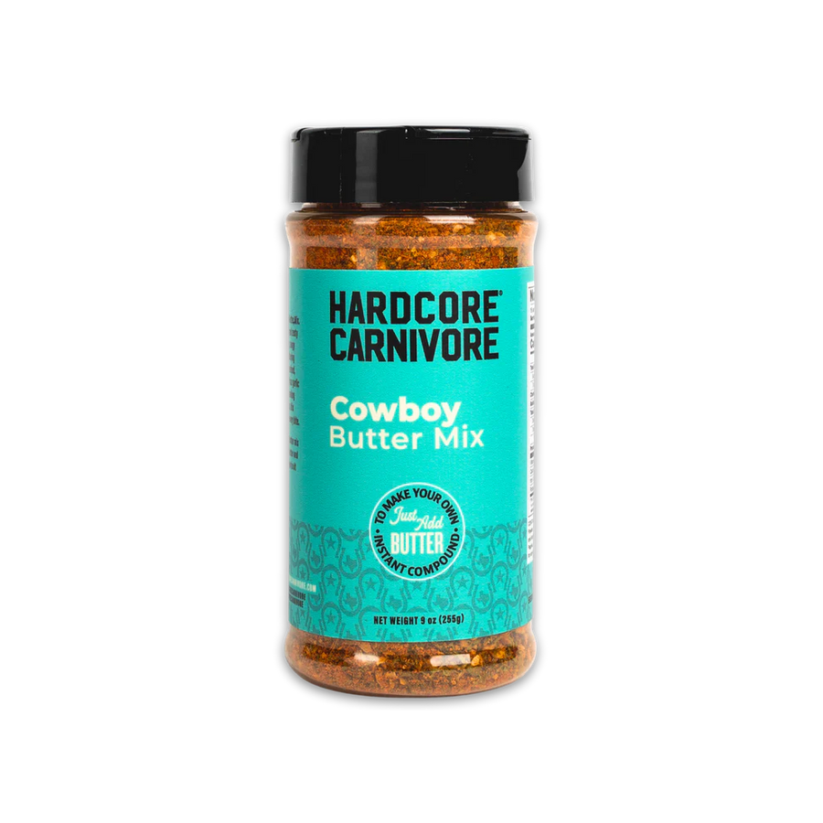 Bottle of Hardcore Carnivore Cowboy Butter Mix on a white background