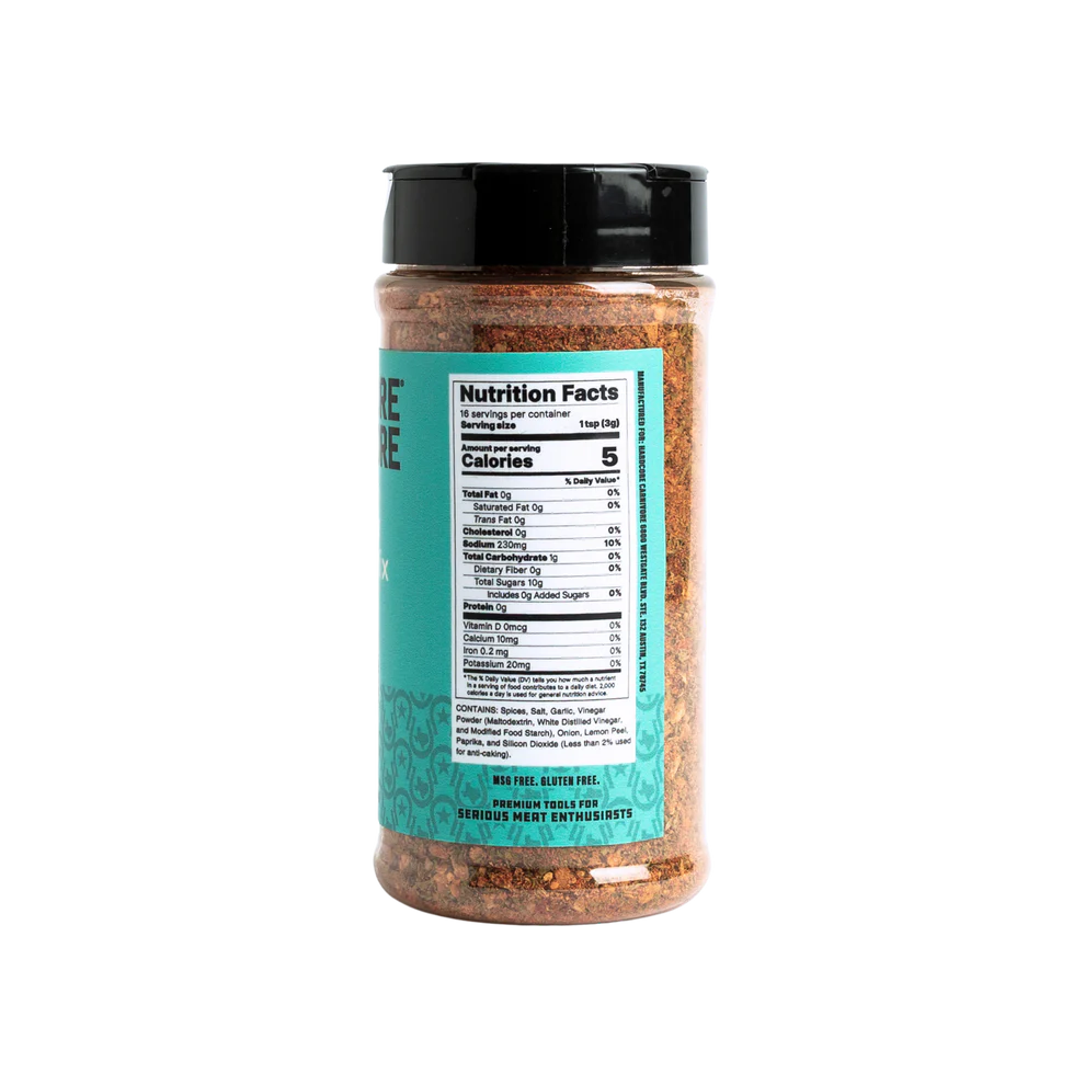 Spice jar with a nutrition facts label on a white background