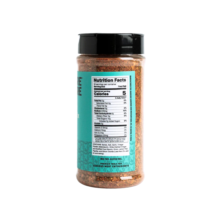 Spice jar with a nutrition facts label on a white background