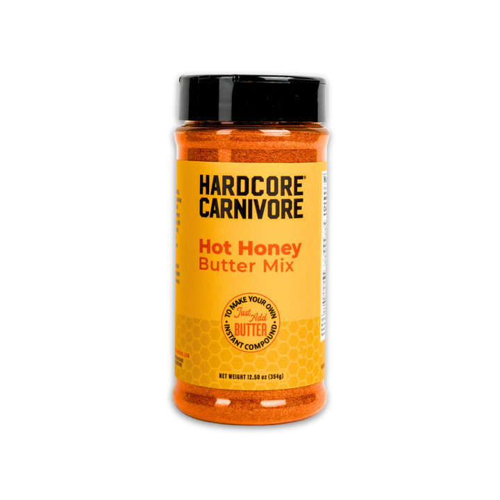 Bottle of Hardcore Carnivore Hot Honey Butter Mix on a white background