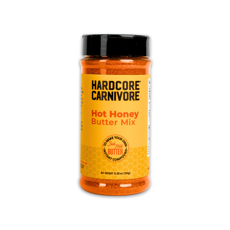 Bottle of Hardcore Carnivore Hot Honey Butter Mix on a white background
