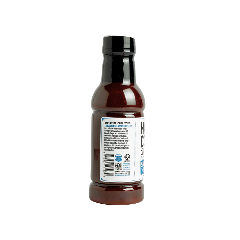 Bottle of Hardcore Carnivore sauce on a white background