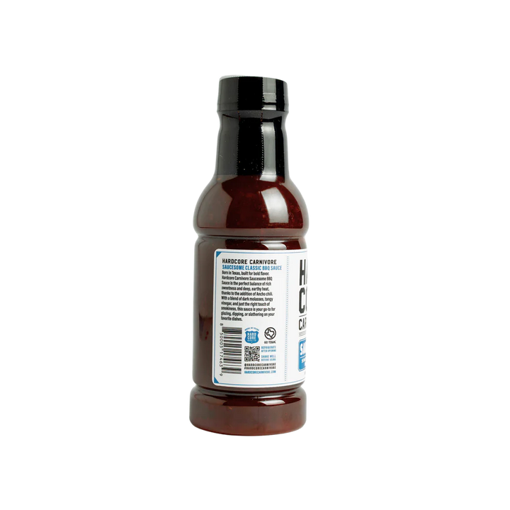 Bottle of Hardcore Carnivore sauce on a white background