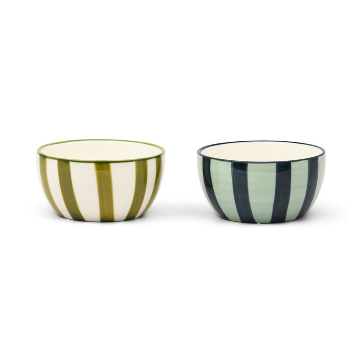 Set of 2 dipping bowls with stripes on a white background