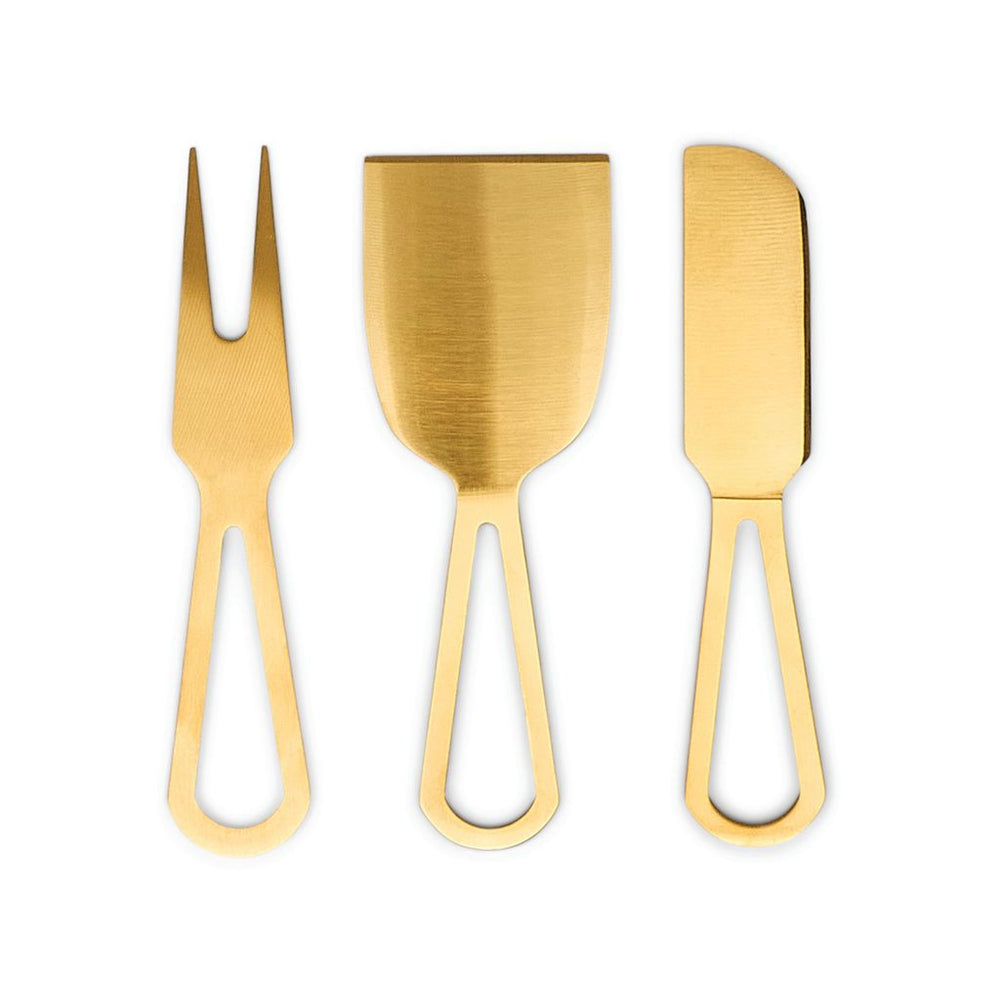 Gold cheese knives set on a white backgound