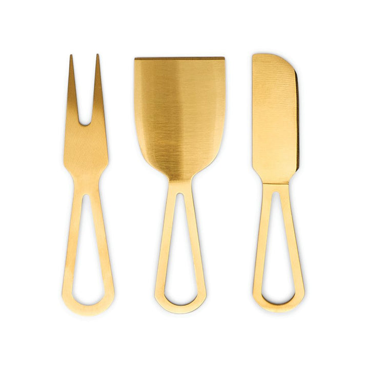 Gold cheese knives set on a white backgound