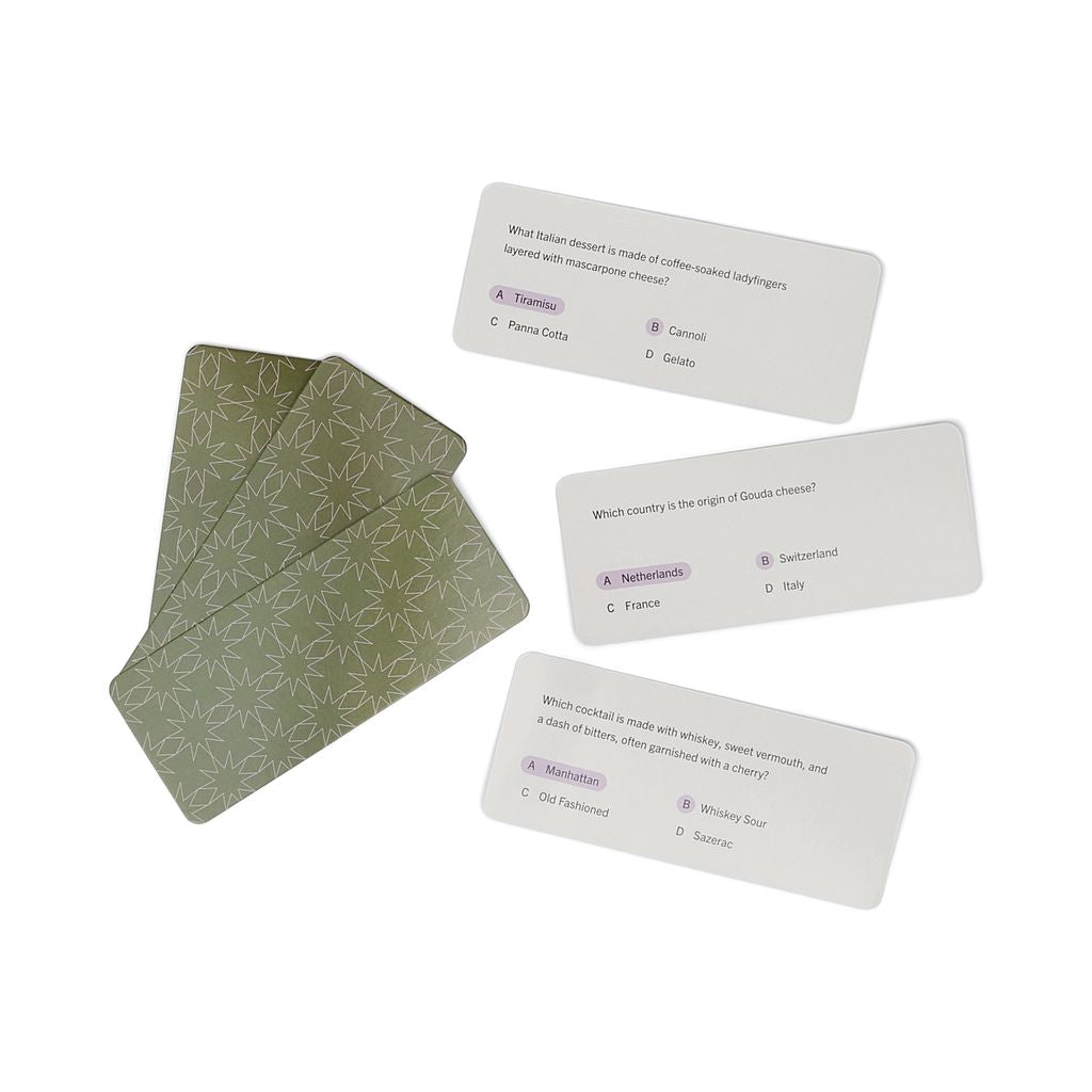 trivia cards on a white background