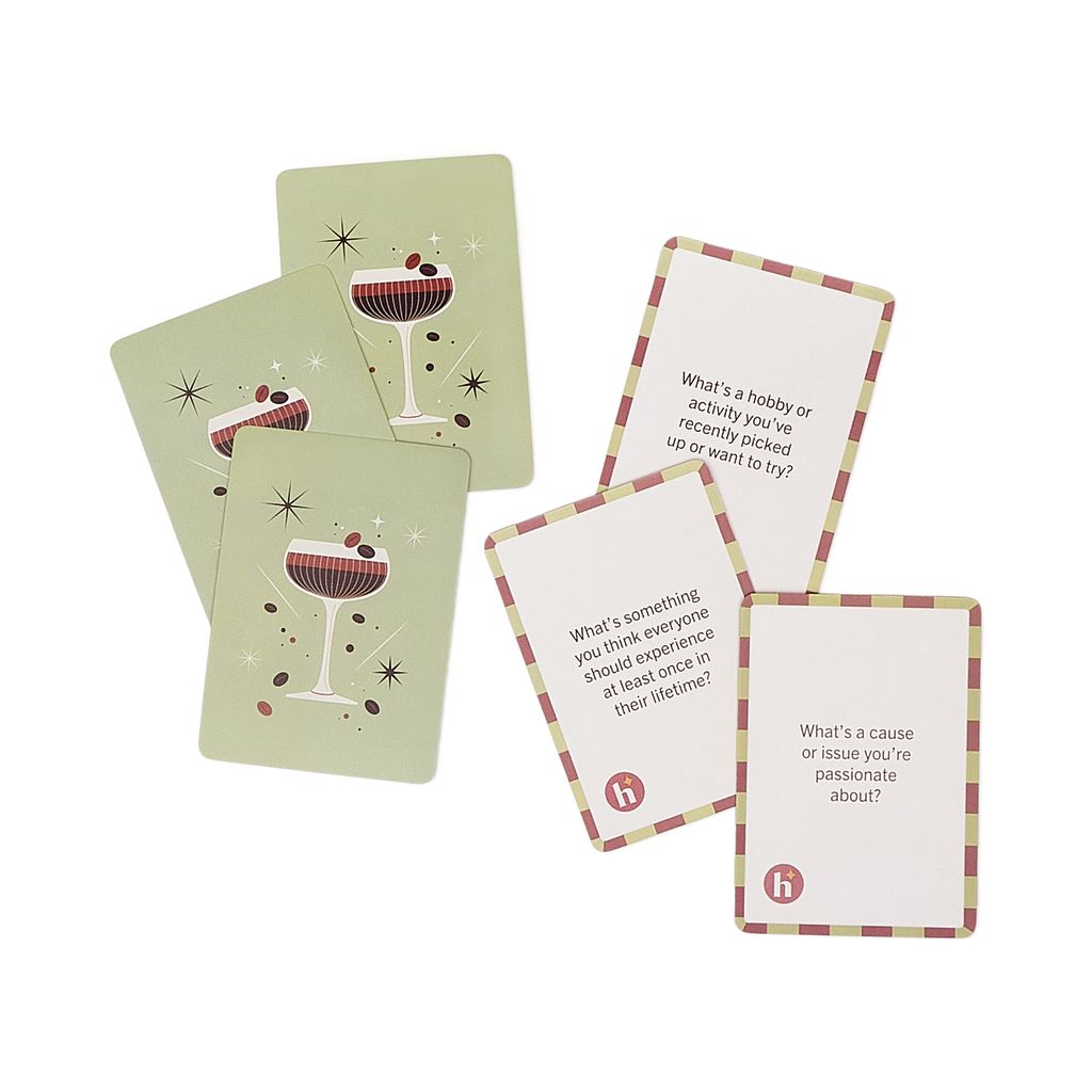 Here's How conversation starter cards on a white background