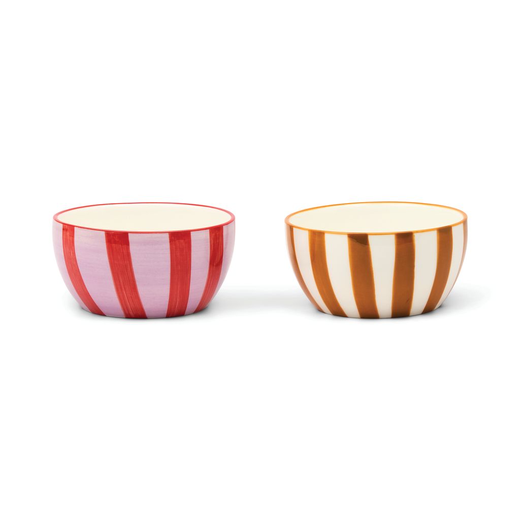 Set of 2 dipping bowls with stripes on a white background