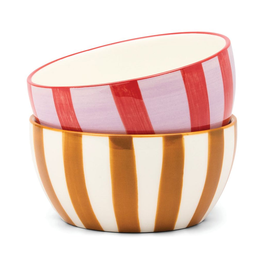 Set of 2 dipping bowls with stripes on a white background